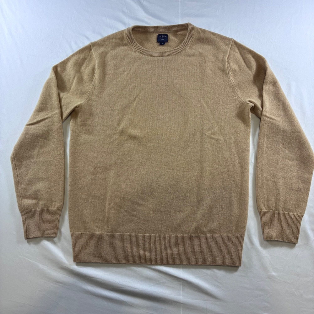 J.Crew Mens 100% Cashmere Crewneck Sweater Tan Camel Small Classic Long Sleeve